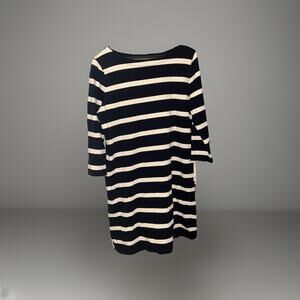 LRL Ralph Lauren Navy Striped Shift Dress Knit 3/4 Sleeve Nautical Preppy XL E13